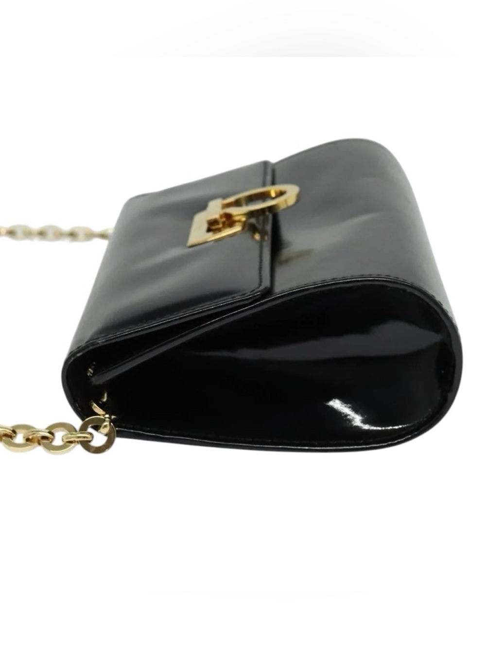 Salvatore Ferragamo Black Patent Leather Shoulder Bag Gold Hardware - Picture 4 of 10